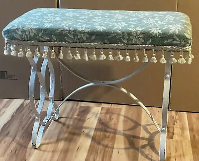 Vintage White Wrought Iron Vanity Piano Fireside Bench Cushion Top With Tassels • $94.95