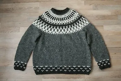 Vintage Handmade Icelandic Lopi Wool Lopapeysa Pattern Iceland Gray Sweater M L • $89