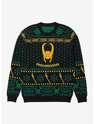 $94.99 • Buy Marvel Loki Helmet Holiday Sweater Ugly Christmas Green Unisex Mischievous Thor