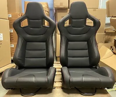 1Pair  Universal Car Racing Seats PVC Leather With 2 Sliders Sport Seats Black • $349