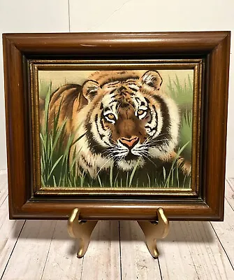 Vintage Bengal Tiger Portrait Oil Painting On Canvas With Wood Frame • $63.96