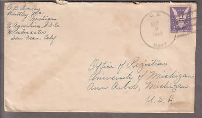 Sep 1945 WWII Cover US Navy Cancel O B Amley Agrilines Steamship Co To Ann Arbor • $6