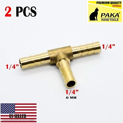 2PC - 1/4 HOSE BARB TEE Brass Pipe 3 WAY T Fitting Thread Gas Fuel Water Air • $7.99