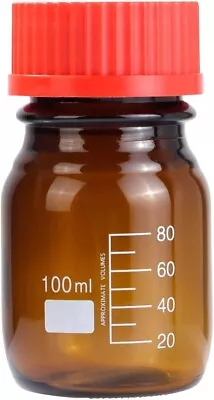 Amber Glass 100 ML Graduated Lab Reagent Media/Storage Bottle With GL45 Red Cap • $11.99