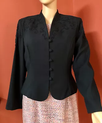 Vintage KARIN STEVENS Petites Embroidered BOLERO Black Jacket Size M • $18