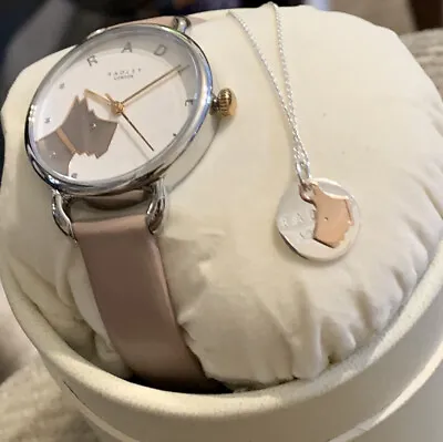 BNIB Radley Pale Pink Leather Strap Watch And Silver Necklace Gift Set NEW! • $62.16