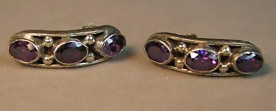 Vintage Sterling Silver Faceted Purple Stone Pierced Earrings 5.3g  #J4695 • $17.99