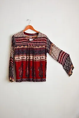 Vintage Indian Cotton Blouse Size Small Boho Burgundy Paisley • $68