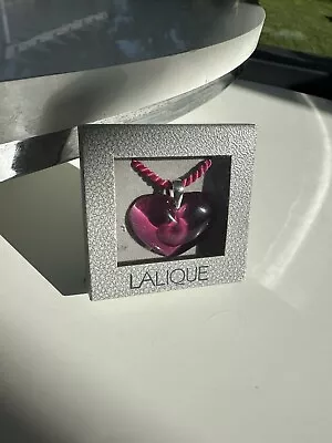 LALIQUE - PENDANT OPALESCENT FUCHSIA PINK NECKLACE LARGE HEART SILK CORD Boxed • £150