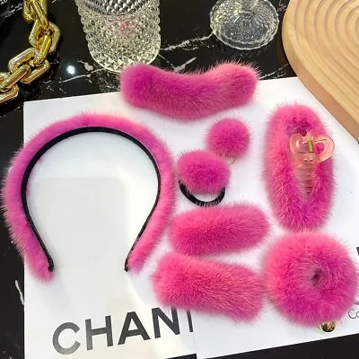 Gilrs Real Mink Fur Headband Womens Hair Clip Hair Claw Hair Hoop Decor Gift • $13.99