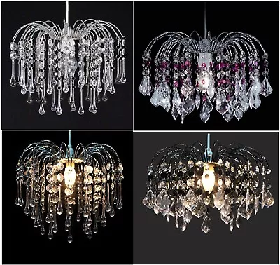 Acrylic Crystal Bead Chandelier Style Modern Ceiling Light Shade Droplet Pendant • £15.95