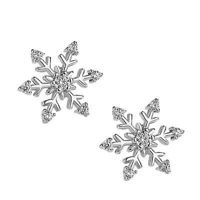 $24.90 • Buy ZARD Cubic Zirconia Snow-Flake Flower Shape Stud Earrings In Sterling Silver