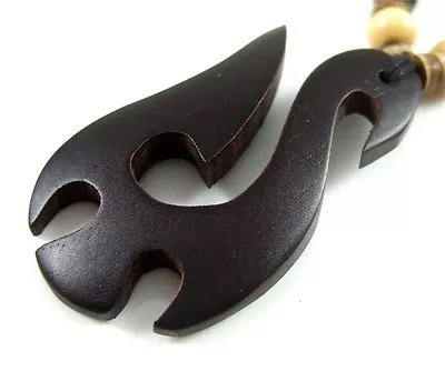 Handmade Sono Wood Maori Fish Hook Hei Matau Pendant Cord Necklace Jewelry BA004 • $17.99