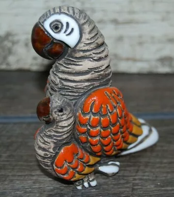 Artesania Rinconada Tropical Parrot Bird W/ Baby Enamel & Brown Wash Uruguay • $45