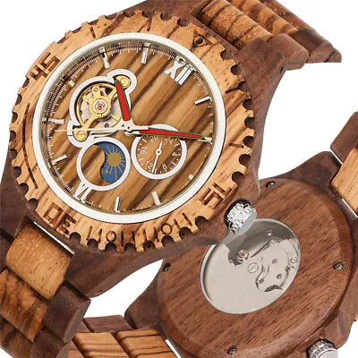 Luxury Men's Full Wooden Automatic Mechanical Watches Wood Bracelet Wristwatches • $63.78