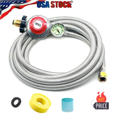 12ft High Pressure Adjustable Propane Gas Regulator Hose Indicator Stainless  • $32.88