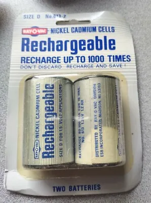 2 RAY-O-VAC Size D Cell Batteries No. 613-2 Rechargeable New In Package • $16.99