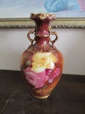 Antique Franz Mehlem Royal Bonn Germany Hand Painted Porcelain Vase Roses Gold • $85