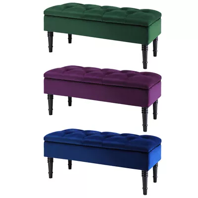 Upholstered Velvet Ottoman Window Seat Stool Footstool Bench Toys Box Storage • £82.95