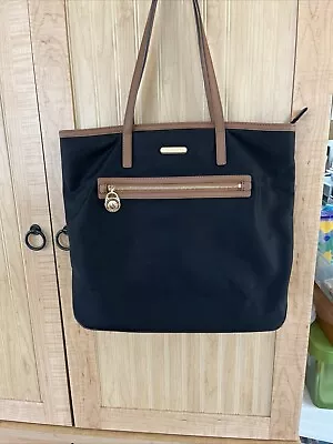 Michael Kors Black Brown Kempton Nylon Tote Bag Purse Handbag 15  W X 12  H • $40