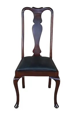 Antique Queen Anne Mahogany Black Deerskin Leather High Back Dining Desk Chair • $680