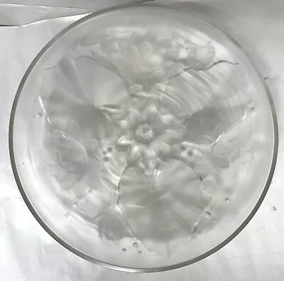 Signed Verlys Art Deco Glass Frosted Waterlily Charger Bowl  #1 • $95