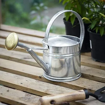 1.5Litre Silver Galvanised Steel Metal Outdoor Garden Watering Can Brass Rose UK • £26.99