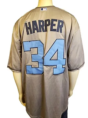 Nationals Bryce Harper 34 Mens XXXL Baseball Jersey Gray Blue Majestic Cool Base • $49.99