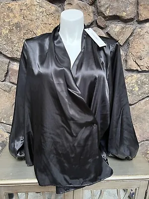 Calvin Klein Satin Wrap Top Blouse Plus Sz 3X Black NWT$89 X27T124A • $19.99