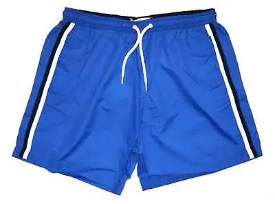 55 Soul Mens Blue White Navy Stripes Mesh Lined MSRT Football Shorts • £12.09