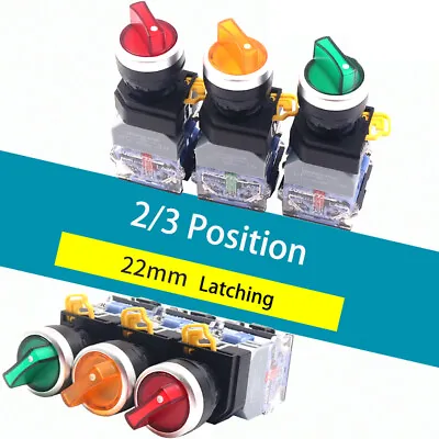 2/3 Position Illuminated Latching Rotary Control Switch Selector LED 22mm 220V • £5.39