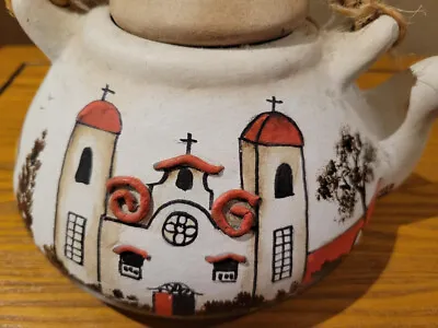 Vtg Signed Hand Painted Clay Mexican Tea Pot With Woven Rope Handle • $14.99