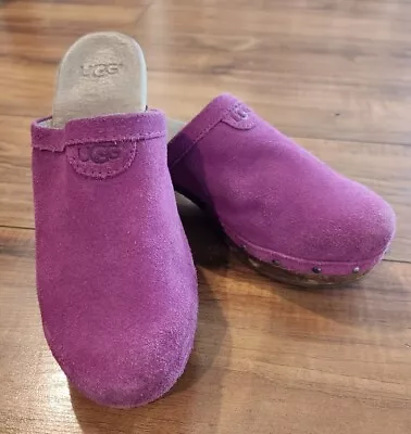 UGG AUSTRALIA Evie Wooden Clogs Purple/Pink CACTUS Youth GIRLS SZ 2 SUEDE • $26.99