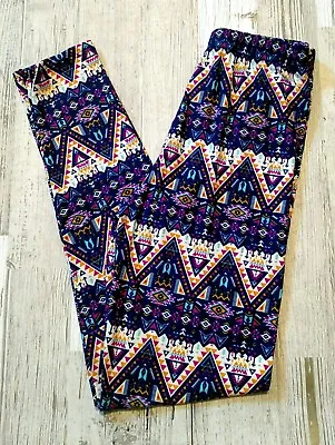 Aztec Leggings! Graphic Print. Blue Purple. Soft! S/M Small Med OS Womens NEW • $9.74