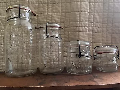 4 Vintage 1933-1962 Ball Eclipse Clear Canning Jars With Glass Lids & Wire Bails • $16