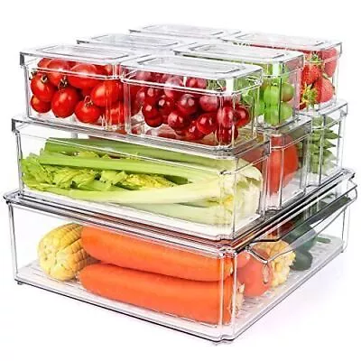 10 Pack Refrigerator Pantry Organizer Bins Stackable Fridge Bins With Lids    • $40.69