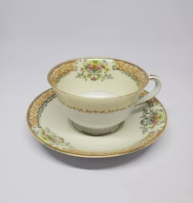 Vintage Noritake Mystery #56 Footed Tea Cup & Saucer Set Rose China Pre-Owned  • $19.95