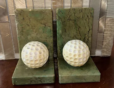 Vintage Italian Green Marble Bookends With Golf Balls • $30