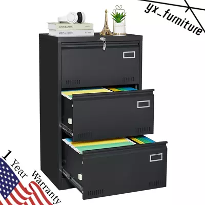 3 Drawer Lateral File Cabinet Lockable Vertical Files Cabinet For Home Office A4 • $209.99