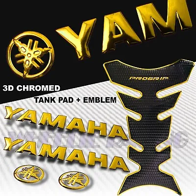 Chromed Gold Pro Grip Fuel Tank Pad+8  Logo+letter Fairing Emblem Sticker R1 R6 • $17.59