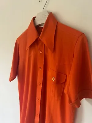 70s Dagger Collar Shirt Medium-Large Orange Short Sleeve McGREGOR Fitted 37  • £21.45