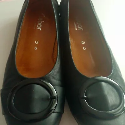 Ladies Gabor Comfort 6G Black Leather Court Shoes Buckle Preloved • £14.99