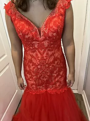 Sherri Hill Gown Pageant Dress Red Lace Tulle Mermaid Size 12 • $290