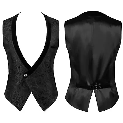 Mens Vintage Victorian Gothic Waistcoat Front Jacquard Pointed One-Button Vest • $33.99