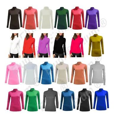 Ladies Long Sleeves Polo Neck Roll Neck Top Womens Turtle Neck Plain Jumper 8-26 • £7.99