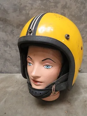 Vintage 70's Motorcycle Snowmobile Racing Helmet Small Ski Doo Yellow Black Chin • $33.75