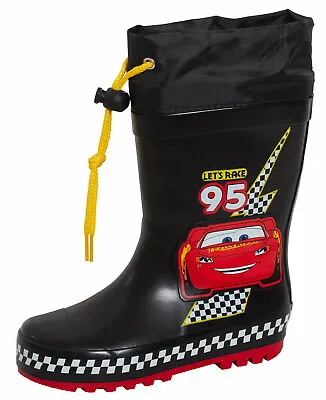 Disney Cars Wellington Boots Boys Tie Top Wellies Lightning McQueen Rain Boots • £16.95