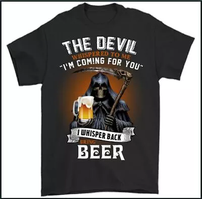 BEER T-SHIRT Skull Devil Lager Alcohol Biker Motorbike Grim Reaper Motorcycle • £10.99