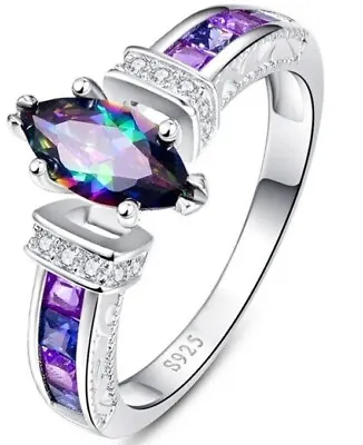 Mystic Topaz Fire Rainbow Ring Size 7 8 Blue Purple Sparkle Jewelry • $24.99