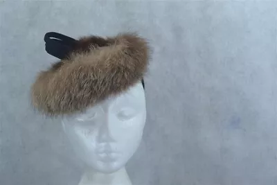 Antique  Hat 1940's Women's Fox Fur Tip Tilt Hat Original WWII • $59